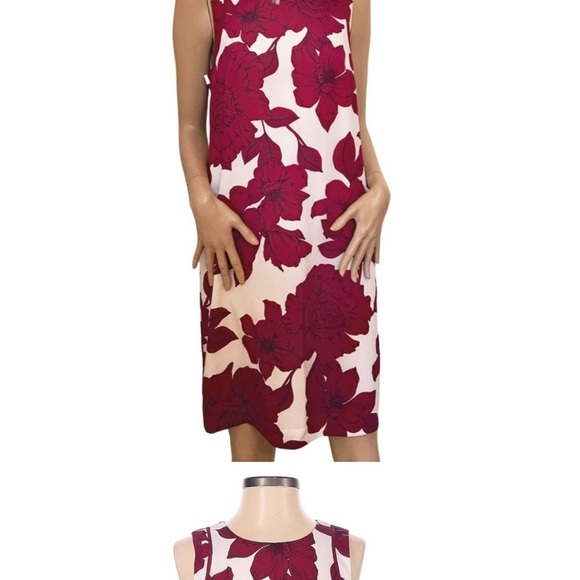Banana Republic Floral Rose Burgundy Sleeveless Shift Dress Gorgeous Versatile - Picture 2 of 4